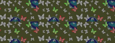 Sevimli kelebekler. Raster geleneksel halk güzel dekor yeşil arka planda kıyafet tasarımı için.