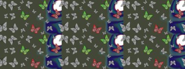 Duvar kağıtları, web sayfası geçmişi, yüzey dokuları, tekstil için mükemmel. Yeşil renklerle ilgili çiçek desenli eskiz. Raster. Resimler tropikal kelebeklerle birlikte.