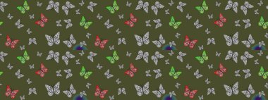 Renkli kelebeklerin güzel arka planı. Elle çizilmiş illüstrasyon. Kıyafetler, erkekler, kızlar ve duvar kağıtları için soyut çizim kalıbı. Raster..