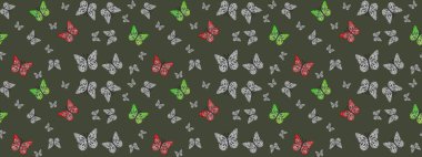 Sonsuz. Çizim, karalama, karalama. Tekrarlanan kelebekler. Raster illüstrasyonu. Elle çizilmiş sevimli kız çizimi deseni.