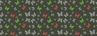 Kelebekli çizim şekli. Çizim, karalama, karalama. Raster illüstrasyonu. Erkekler, kızlar, elbiseler, duvar kağıtları için soyut çizim kalıbı. Sonsuz.