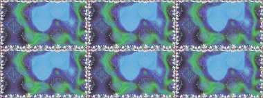 Çok mavi, zarif küçük çiçekler ve mavi renkli komik böcekler, raster desen, illüstrasyon.