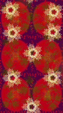 İllüzyon. Kar taneleri, kar yağışı. Renkli bir arka planda izole güzel raster kırmızısı, mor ve kahverengi kar taneleri. Düşen Noel stilize kar taneleri.