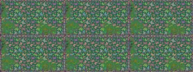 Karala, karala, karala. Kusursuz desen. Tekstil baskısı için ekose kelebek. Raster illüstrasyonu. Mavi ve yeşil renkler üzerine resim.