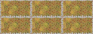 Raster illüstrasyonu. Kumaş, Tekstil, Baskı ve Davetiye için arka plan. Sarı ve kahverengi arkaplanda kelebek deseni var..