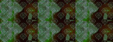 Klasik çiçek tasarımı elementleri. Yeşil, kahverengi ve siyah kıvırcık çiçekler yeşil, kahverengi ve siyah renklerde şekillenir. Raster illüstrasyonu.