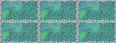 Mavi ve yeşil arka planda el çizimi. Tekrarlanan karalamalar. Mistik, semboller. Kusursuz renk çizimi deseni.