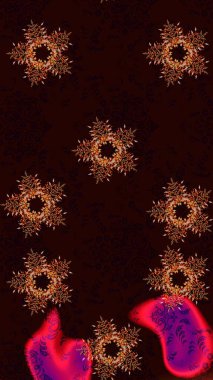 Raster illüstrasyonu. Sembol kışı, donmuş, Noel, yeni yıl tatili. Grafiksel element dekorasyonu. Kar Tanesi Mozaik ikonu. Siluet kar taneleri tabelası siyah, kahverengi ve kırmızı renkleri izole ediyor. Düz tasarım