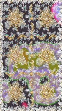 Arkaplan, kumaş, altın duvar kağıdı. Raster altın pürüzsüz desen. Düz elle çizilmiş klasik koleksiyon. Altın elementlerle gri renklerde altın desen.