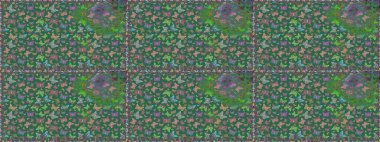 Tekstil, duvar kâğıtları, web sayfası arkaplanları ve yüzey dokuları için mükemmel. Raster illüstrasyonu. Mavi renklerdeki renkli kelebeklerin kusursuz arka planı.