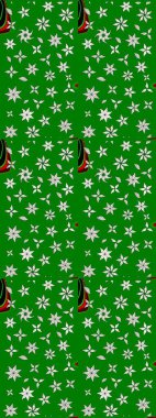 Raster illüstrasyonu. Asya tekstil tarzında. Raster illüstrasyonu. Yeşil renkli çiçekler. Çiçek desenini çiz.