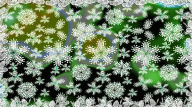 Raster illüstrasyonu. Klasik çiçek tasarımı elementleri. Yeşil kıvırcık çiçekler yeşil renkte şekillenir.