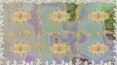 Süslü raster dekorasyonu. Gri renklerdeki altın element. Lüks, kraliyet ve Viktorya dönemi konsepti. Klasik barok çiçekli desenli altın renginde gri renkte..