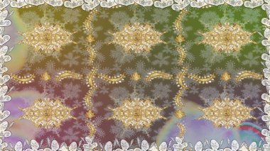 Doğu tarzı element. Altın desenli çiçek dekoru. Tarafsız renklerde altın element. Davetiyeler, kartlar, web sayfası için Raster illüstrasyon. Çizgi sanatı tasarım şablonu için sınırsız sınır.