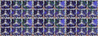 Çok renkli, zarif küçük çiçekler ve mor renkli komik böcekler, raster deseni, illüstrasyon..