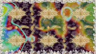 Raster oryantal süs. Kahverengi renklerde altın desenler ve altın elementler. Kusursuz altın desen.