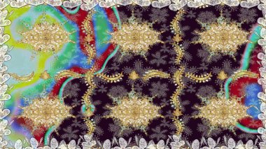 Kahverengi renklerde, altın elementlerle kusursuz desen. Kusursuz altın desen. Raster doğulu süsü.