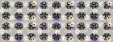 Kar tanelerinin soyut arkaplanlı Noel şablonu. Gri, nötr ve bej kar taneleri. Raster illüstrasyonu. Noel ve Yeni Yıl moda baskıları için tatil tasarımı.