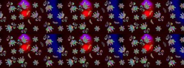 Raster Illustrasyon 'daki Çiçek Deseni' nin son moda çizimi. Siyah, mavi ve kahverengi renkte çiçekler. Renkli Yaz Temalı eskiz kalıbı. Düz Çiçek Elementleri Tasarımı.