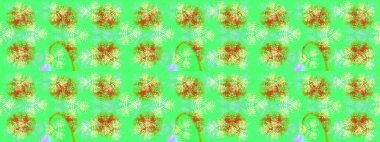 Güzel süs eşyası. Kar tanesi süsü Raster illüstrasyonu. Kar taneleri izole edildi. Yeşil, mavi ve turuncu renkte kar tanesi süsü.