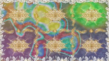 Raster illüstrasyonu. Tarafsız renklerde, altın elementlerle klasik, pürüzsüz desen.