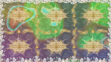 Paisleys zarif çiçek desenli arkaplan duvar kâğıdı çizimi klasik stil, modern 3D çizgili sanat eseri altın ve yeşil desenli çiçek yaprakları ve süsler..