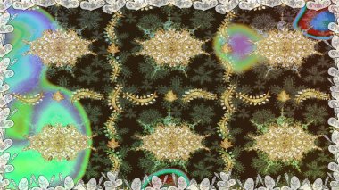 Düz elle çizilmiş klasik koleksiyon. Kahverengi renklerde altın desenler ve altın elementler. Raster altın pürüzsüz desen. Arkaplan, kumaş, altın duvar kağıdı.