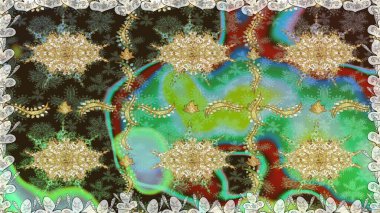 Yeşil renklerde grafiksel, modern, pürüzsüz desen. Kusursuz raster arka plan. Duvar kâğıdı barok, İspanyol kumaşı. Kusursuz çiçek deseni.