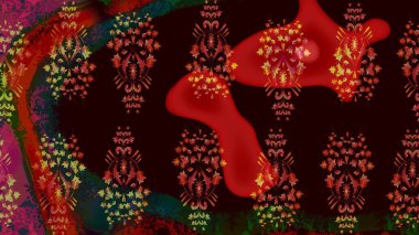 Suluboya çiçekli çiçek deseni. Siyah renkte güzel bir tekstil. Raster illüstrasyonu.