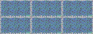 Mavi renkli resimler. Bir sürü kelebek desenli kusursuz desen. Fantezi çizimi. Erkekler, kızlar, kıyafetler, duvar kağıtları için soyut bir model. Raster..