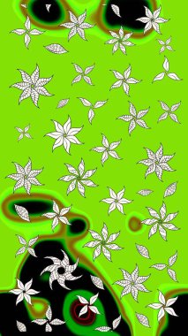 Raster düz çiçek çizim deseni. Hediye ambalaj kağıdı, tebrik kartları, posterler ve pankart tasarımı. Yeşil renkte çiçekler.