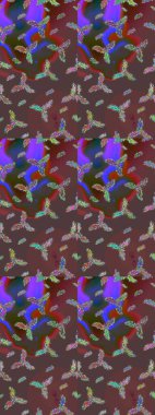 Kahverengi, mor ve yeşil renkli kristal kar taneleri. Raster illüstrasyonu.