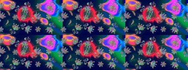 Raster illüstrasyonu. Çizim çiçek deseni duvar kâğıdı olarak kullanılabilir. Mavi renkte çiçekler.