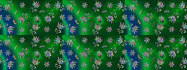 Yeşil renklerde. Raster illüstrasyonu. Yeşil renkte yeşil papatya deseni.