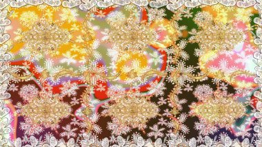 Çiçek desenli altın metal. Kusursuz altın desen. Raster altın çiçek süsü brokar kumaş ve cam desenli. Altın elementli bej renkler.