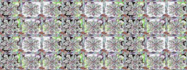 Düz Çiçek Elementleri Tasarımı. Renkli Bahar Temalı Kusursuz Arkaplan. Çocuk stili. Çiçekli pürüzsüz raster arka plan.