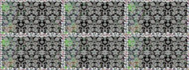 Raster illüstrasyonu. Gri renkli çiçekler. Raster illüstrasyonu. Kusursuz çiçek deseni. Asya tekstil tarzında.