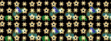 Düz Çiçek Elementleri Tasarımı. Siyah renkli çiçekler. Renkli Bahar Teması eskiz kalıbı. Raster illüstrasyonunda çiçek deseni çizimi.