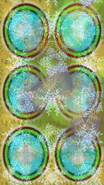 Raster Noel soyut renkli arka plan ve tatlı kar tanesi. Farklı kar taneleri toplayıcısı, yeşil, nötr ve mavi renklerde kış elementleri..