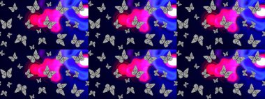 Çocuk için bahar paleti olan güzel raster kelebeği. Klasik tarzda hem de. Siyah arka planda izole edilmiş suluboya kelebekler. Raster illüstrasyonu.