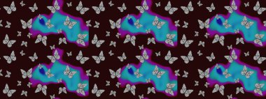 Raster illüstrasyonu. Elle çizilmiş sevimli kız çizimi. Tekrarlanan kelebekler. Çizim, karalama, karalama. Sonsuz.