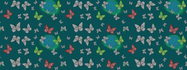 Raster illüstrasyonu. Kumaş, Tekstil, Baskı ve Davetiye için arka plan. Watercolor Style 'da uçan kelebeklerle eskiz kalıbı. Doğada Güzellik.