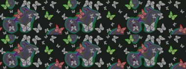 Eskiz geçmişi. Raster illüstrasyonu. Gri renkli bir resim. Soyut renkli güzel kelebek.