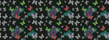 Basit bir şekilde. Tropikal kelebek çizim deseni gri renklerde. Raster illüstrasyonu. Çiz, çiz, çiz. Kelebek resmi..