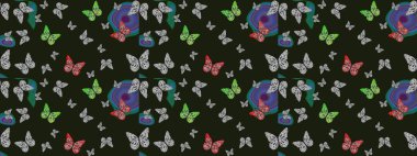 Web sayfası geçmişleri, duvar kağıtları, tekstil ve yüzey dokuları için mükemmel. Raster illüstrasyonu. Çizim kalıbı. Renkli kelebekler.
