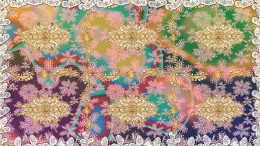 Raster illüstrasyonu. Bej renkler ve altın elementler üzerinde altın pürüzsüz desen. Tekrarlayan elementlerle soyut arkaplan oluşturun. Kusursuz, klasik altın desen..