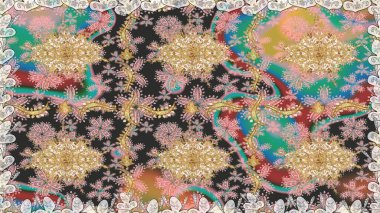 Raster oryantal süs. Gri renkli ve altın elementli altın desenli. Kusursuz altın desen.