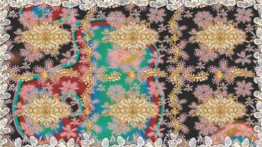 Çiçek desenli altın metal. Kusursuz altın desen. Altın elementli gri renkler. Raster altın çiçek süsü brokar kumaş ve cam desenli..