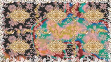 Bej renklerde altın element. Damask kusursuz yinelenen arkaplan. Barok tarzında altın çiçekli süs. Doku arkaplanı üzerine altın duvar kağıdı.