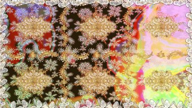 Damask pürüzsüz süsü. Kahverengi renkler üzerinde klasik oryantal desen. Geleneksel raster ve altın desen.